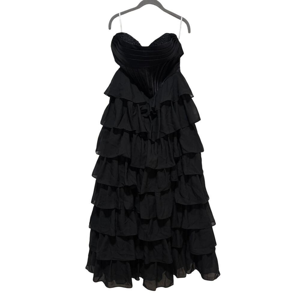 Weinaze Black Strapless Tiered Ruffle Evening Dress - Picture 2 of 11